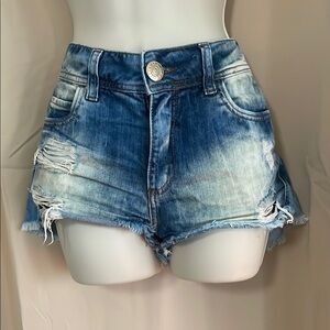 Colcci Blue Jean Shorts with Distressed High-Waist Design